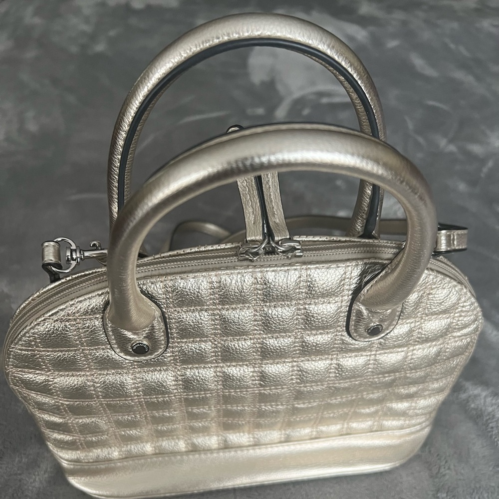 Tignanello quilted leather Metallic Satchel hand bag